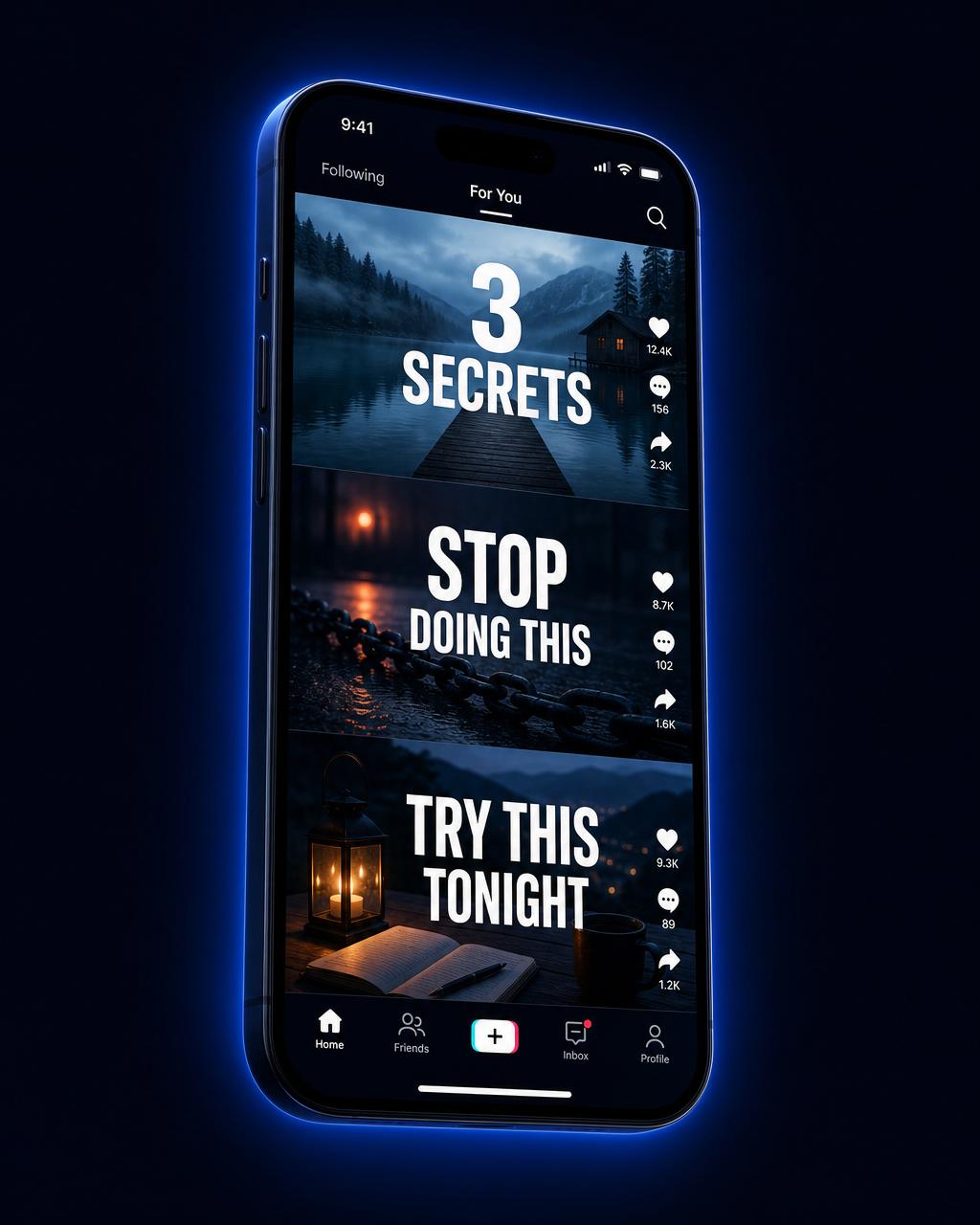 Postlabs phone mockup showing a faceless reels feed