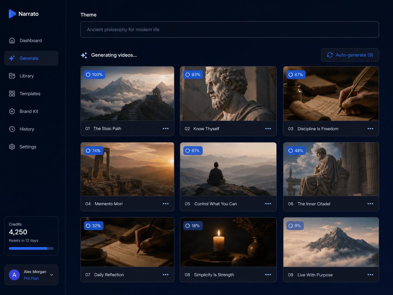 Postlabs dashboard turning one theme into a grid of generated reels