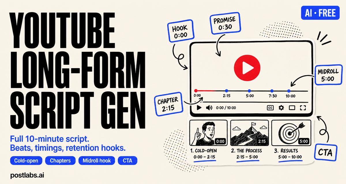 Free YouTube Long-Form Script Generator by Postlabs