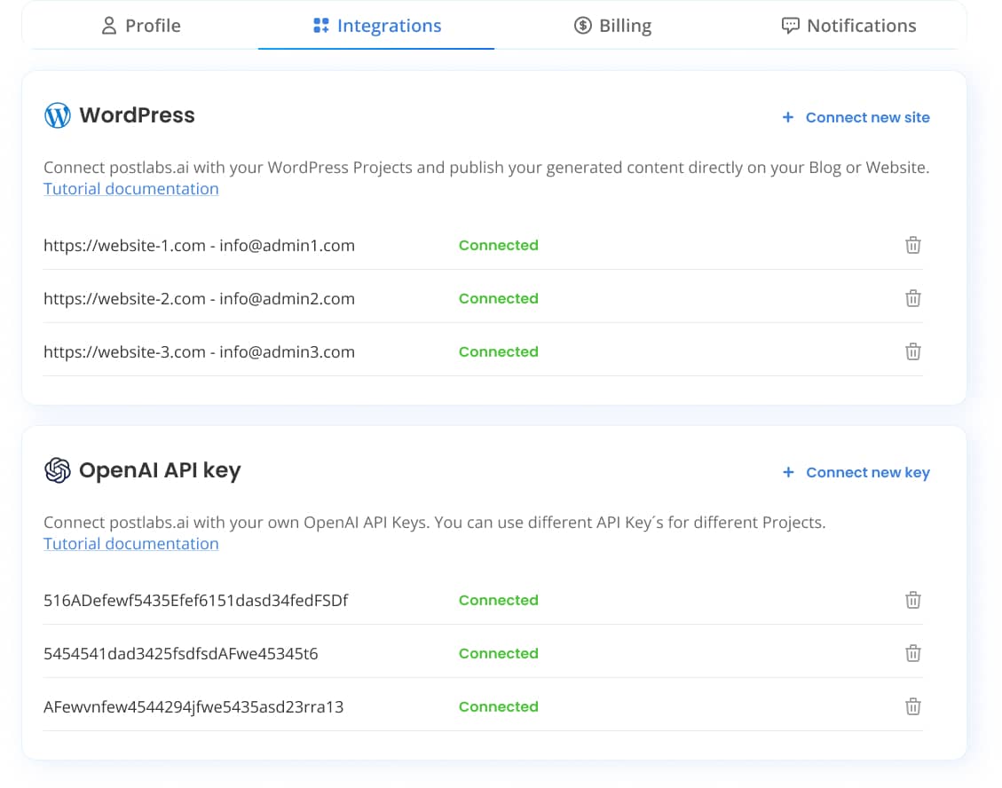 Postlabs Settings OpenAI Key