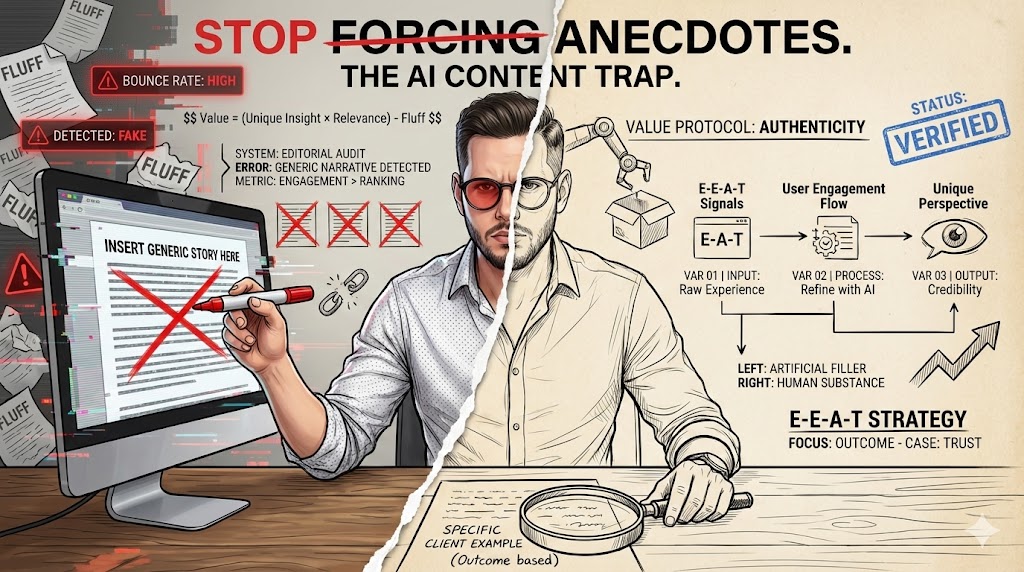 Does adding personal anecdotes to AI drafts measurably boost search rankings?