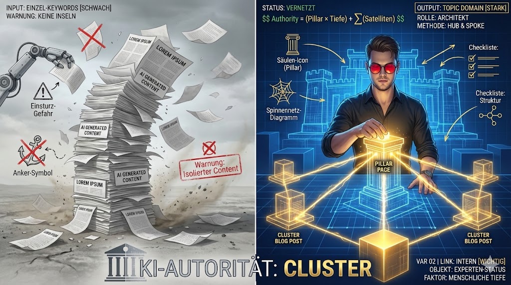 Wie baue ich Topic-Authority mit KI-Artikeln auf, ohne 100 Posts zu schreiben?