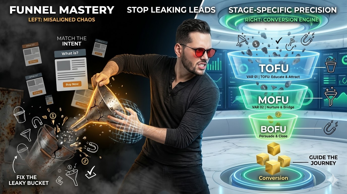 SEO Content for Different Stages of the Funnel: TOFU, MOFU, BOFU.