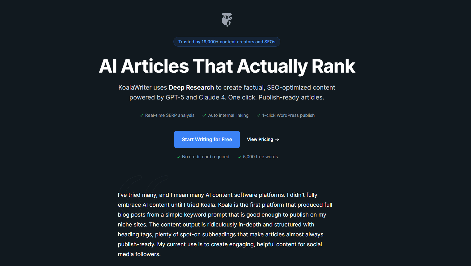 KoalaWriter Dashboard